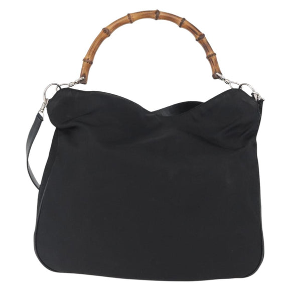 GUCCI Bamboo Hand Bag Nylon 2way Black Silver 001 1998 1577 Auth ep13375