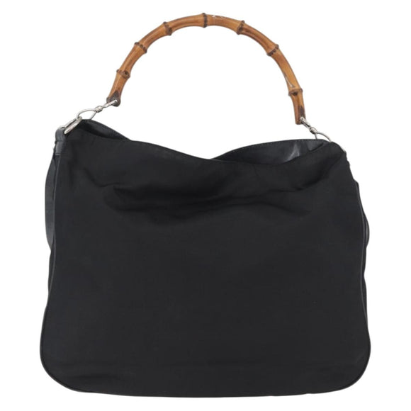 GUCCI Bamboo Hand Bag Nylon 2way Black Silver 001 1998 1577 Auth ep13375