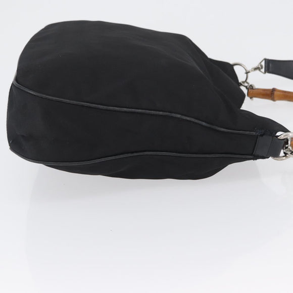 GUCCI Bamboo Hand Bag Nylon 2way Black Silver 001 1998 1577 Auth ep13375