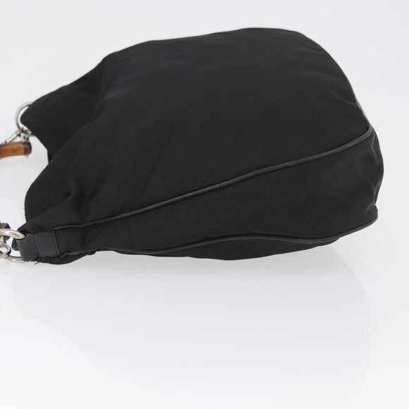 GUCCI Bamboo Hand Bag Nylon 2way Black Silver 001 1998 1577 Auth ep13375