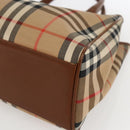 Burberrys Nova Check Hand Bag Canvas Beige Gold Auth ep13387-9
