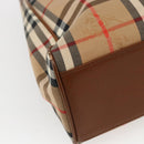 Burberrys Nova Check Hand Bag Canvas Beige Gold Auth ep13387-16