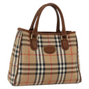 Burberrys Nova Check Hand Bag Canvas Beige Gold Auth ep13387-1