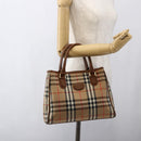 Burberrys Nova Check Hand Bag Canvas Beige Gold Auth ep13387-21