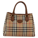 Burberrys Nova Check Hand Bag Canvas Beige Gold Auth ep13387-13