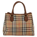 Burberrys Nova Check Hand Bag Canvas Beige Gold Auth ep13387-2