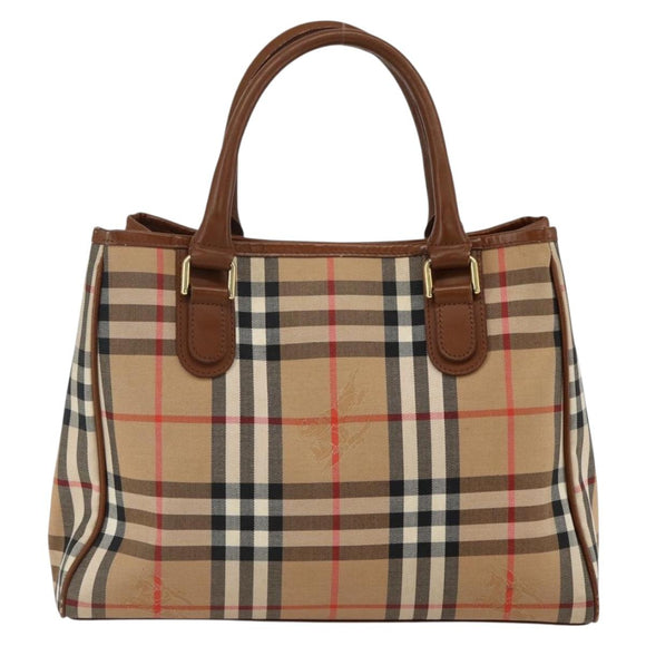 Burberrys Nova Check Hand Bag Canvas Beige Gold Auth ep13387