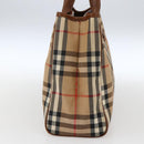 Burberrys Nova Check Hand Bag Canvas Beige Gold Auth ep13387-3