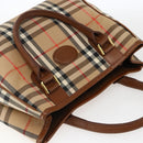 Burberrys Nova Check Hand Bag Canvas Beige Gold Auth ep13387-6