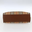 Burberrys Nova Check Hand Bag Canvas Beige Gold Auth ep13387-5