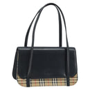 Burberrys Nova Check Hand Bag Leather Black Silver Auth ep13393-1