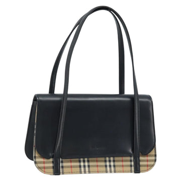 Burberrys Nova Check Hand Bag Leather Black Silver Auth ep13393