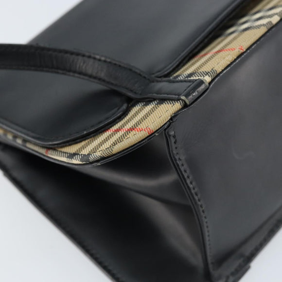 Burberrys Nova Check Hand Bag Leather Black Silver Auth ep13393