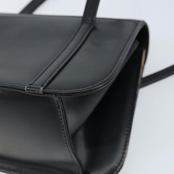 Burberrys Nova Check Hand Bag Leather Black Silver Auth ep13393