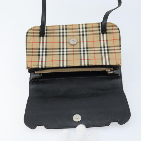 Burberrys Nova Check Hand Bag Leather Black Silver Auth ep13393