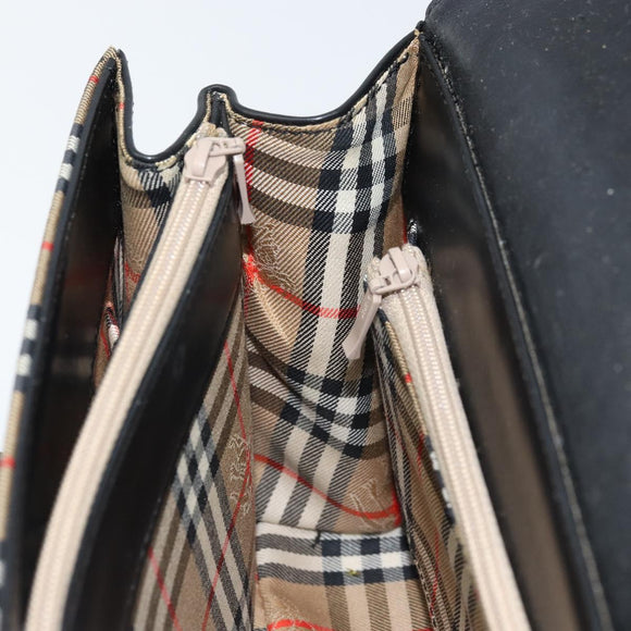 Burberrys Nova Check Hand Bag Leather Black Silver Auth ep13393
