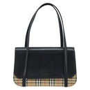 Burberrys Nova Check Hand Bag Leather Black Silver Auth ep13393-13