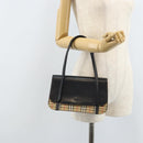 Burberrys Nova Check Hand Bag Leather Black Silver Auth ep13393-23