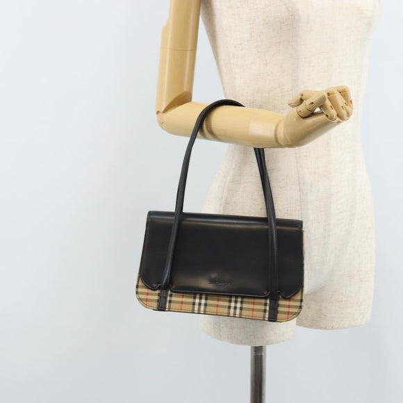 Burberrys Nova Check Hand Bag Leather Black Silver Auth ep13393