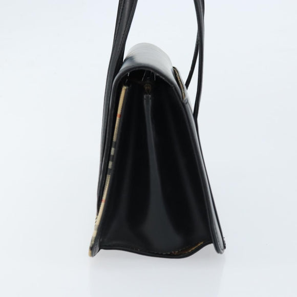 Burberrys Nova Check Hand Bag Leather Black Silver Auth ep13393