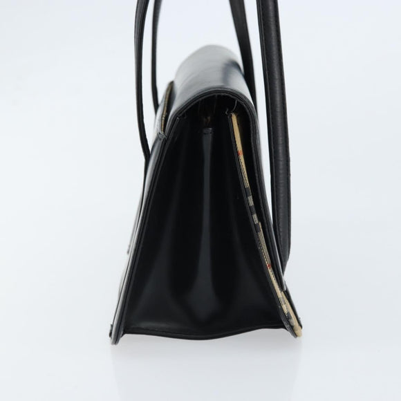 Burberrys Nova Check Hand Bag Leather Black Silver Auth ep13393