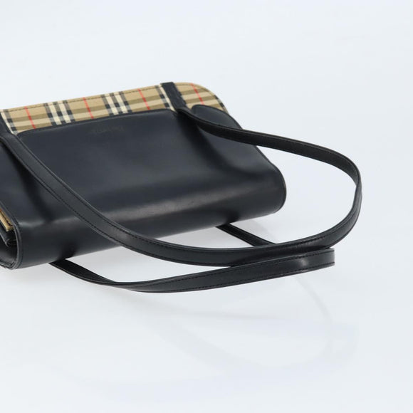 Burberrys Nova Check Hand Bag Leather Black Silver Auth ep13393
