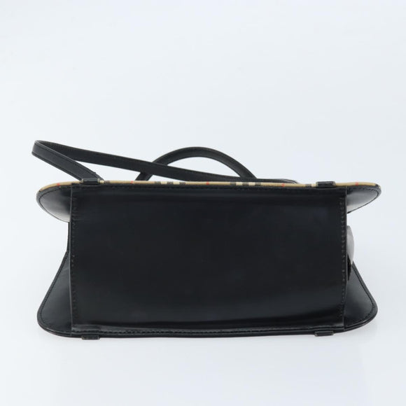 Burberrys Nova Check Hand Bag Leather Black Silver Auth ep13393
