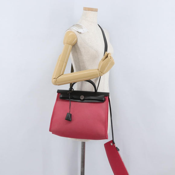 HERMES Herbag Zip Hand Bag Canvas Pink Silver Auth ep13396
