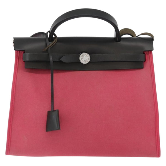HERMES Herbag Zip Hand Bag Canvas Pink Silver Auth ep13396