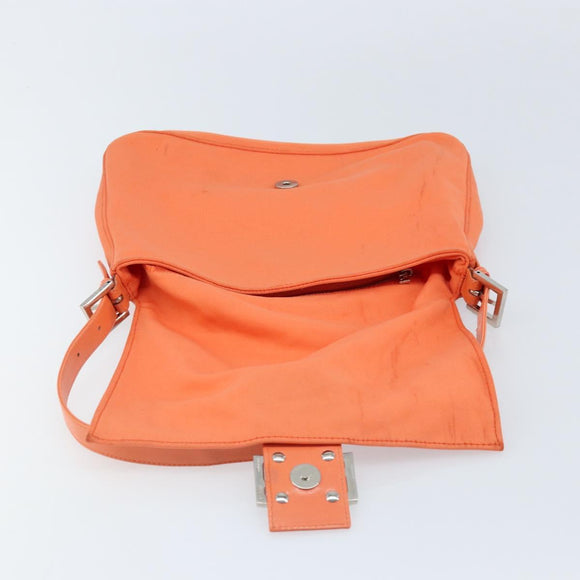FENDI Mamma Baguette Shoulder Bag Nylon Orange Silver Auth ep13399