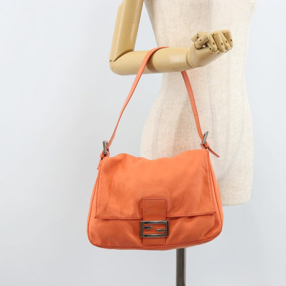 FENDI Mamma Baguette Shoulder Bag Nylon Orange Silver Auth ep13399