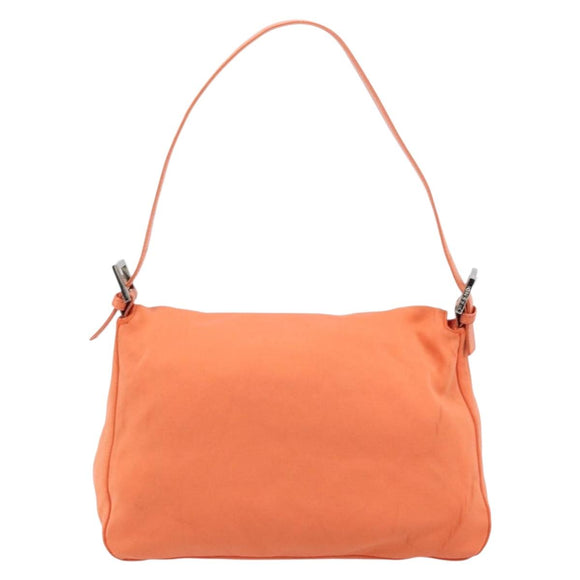 FENDI Mamma Baguette Shoulder Bag Nylon Orange Silver Auth ep13399