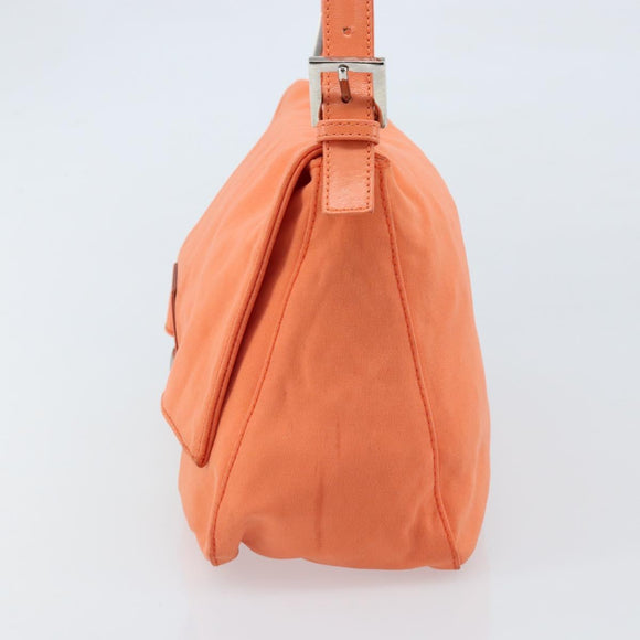 FENDI Mamma Baguette Shoulder Bag Nylon Orange Silver Auth ep13399