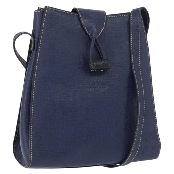 LOEWE Shoulder Bag Leather Navy Gold Auth ep13402