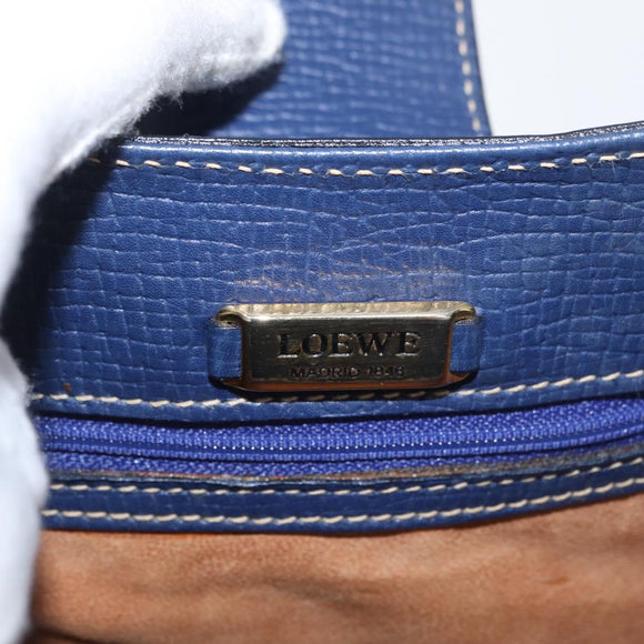 LOEWE Shoulder Bag Leather Navy Gold Auth ep13402
