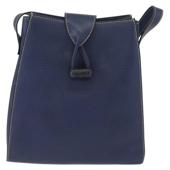 LOEWE Shoulder Bag Leather Navy Gold Auth ep13402