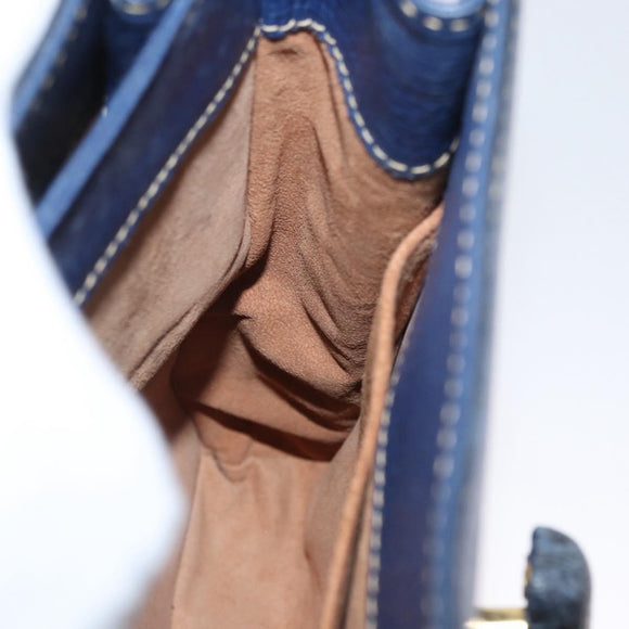 LOEWE Shoulder Bag Leather Navy Gold Auth ep13402