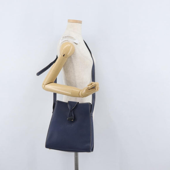 LOEWE Shoulder Bag Leather Navy Gold Auth ep13402