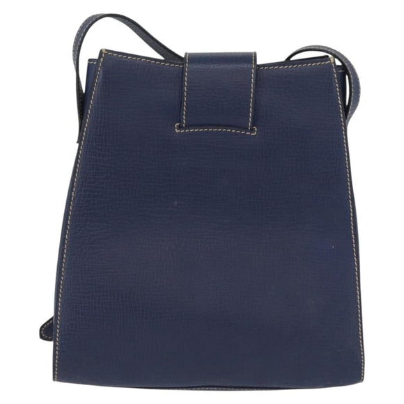 LOEWE Shoulder Bag Leather Navy Gold Auth ep13402