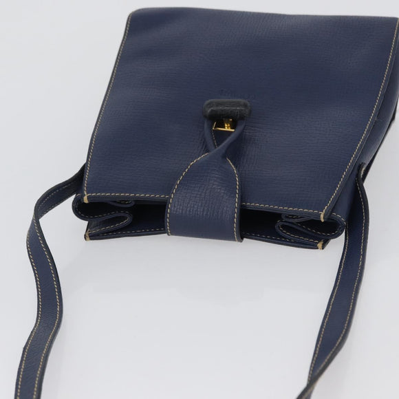 LOEWE Shoulder Bag Leather Navy Gold Auth ep13402