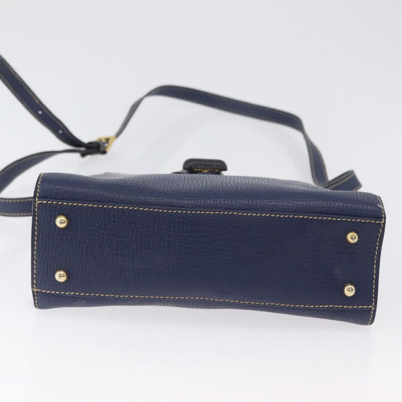 LOEWE Shoulder Bag Leather Navy Gold Auth ep13402