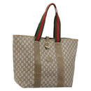 GUCCI GG Plus Supreme Web Sherry Line Tote Bag PVC Beige Gold Auth ep13405-1