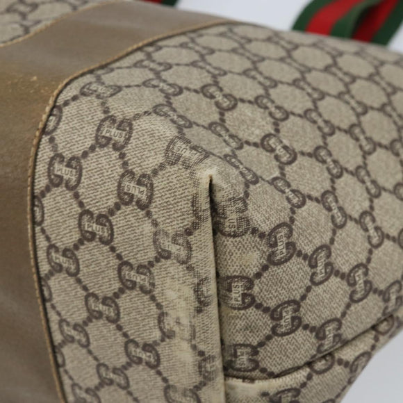 GUCCI GG Plus Supreme Web Sherry Line Tote Bag PVC Beige Gold Auth ep13405