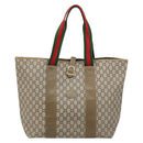 GUCCI GG Plus Supreme Web Sherry Line Tote Bag PVC Beige Gold Auth ep13405-13