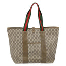 GUCCI GG Plus Supreme Web Sherry Line Tote Bag PVC Beige Gold Auth ep13405-2