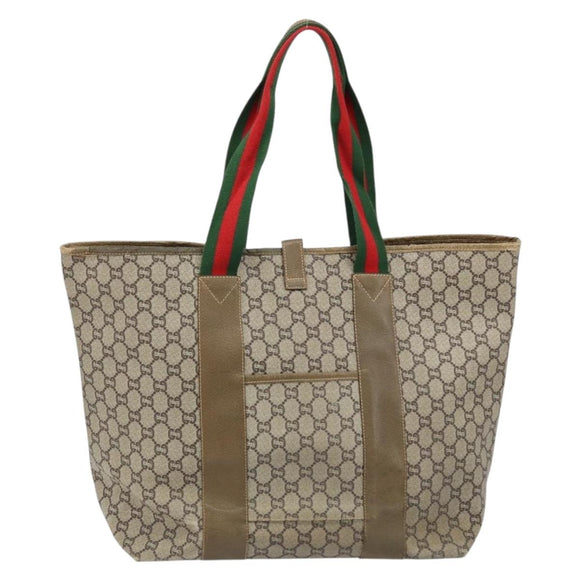 GUCCI GG Plus Supreme Web Sherry Line Tote Bag PVC Beige Gold Auth ep13405