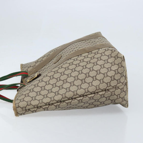 GUCCI GG Plus Supreme Web Sherry Line Tote Bag PVC Beige Gold Auth ep13405
