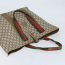 GUCCI GG Plus Supreme Web Sherry Line Tote Bag PVC Beige Gold Auth ep13405-6