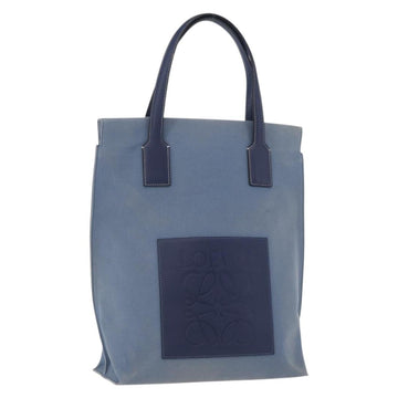 LOEWE Tote Bag Canvas Light Blue Silver Auth ep13411