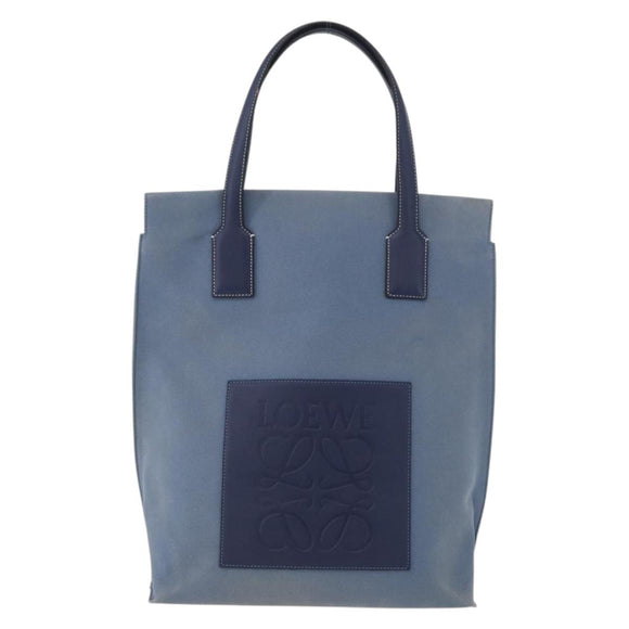 LOEWE Tote Bag Canvas Light Blue Silver Auth ep13411